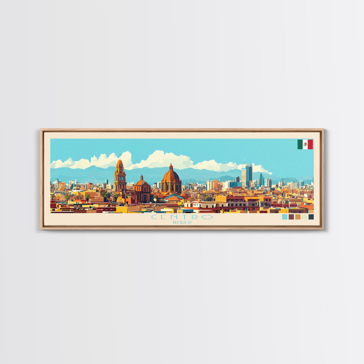 Centro, Mexico Panoramic Travel Poster Canvas Print, Centro, Mexico Painting, Mexico Art, Centro Travel Art, Guest Room Painting