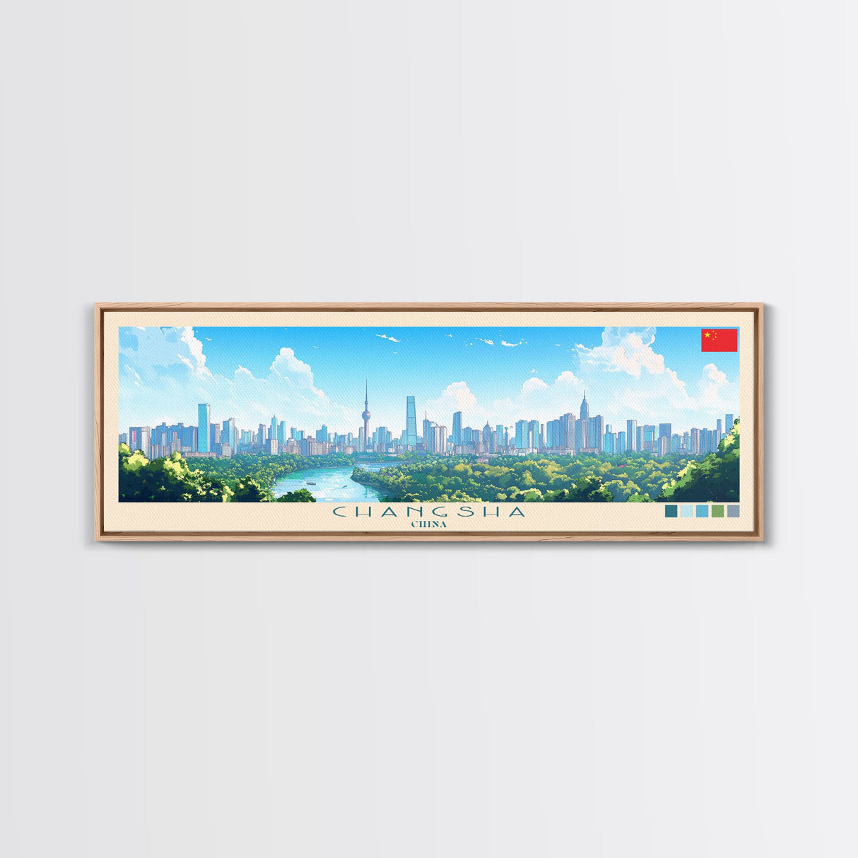 Changsha, China Panoramic Travel Poster Canvas Print, Changsha, China Painting, China Art, Changsha Travel Art, Living Room Painting