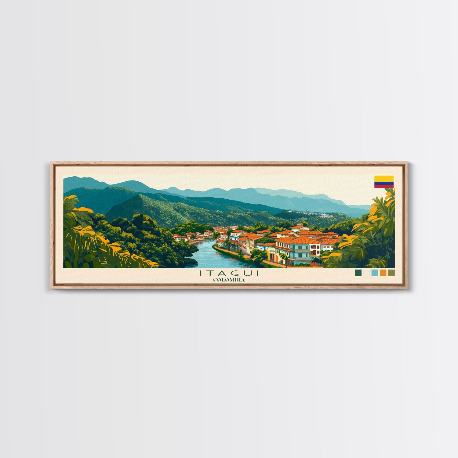 Panoramic Travel Poster Itagui, Colombia Canvas Print, Itagui, Colombia Painting, Colombia Art, Itagui Travel Art, Guest Room Painting