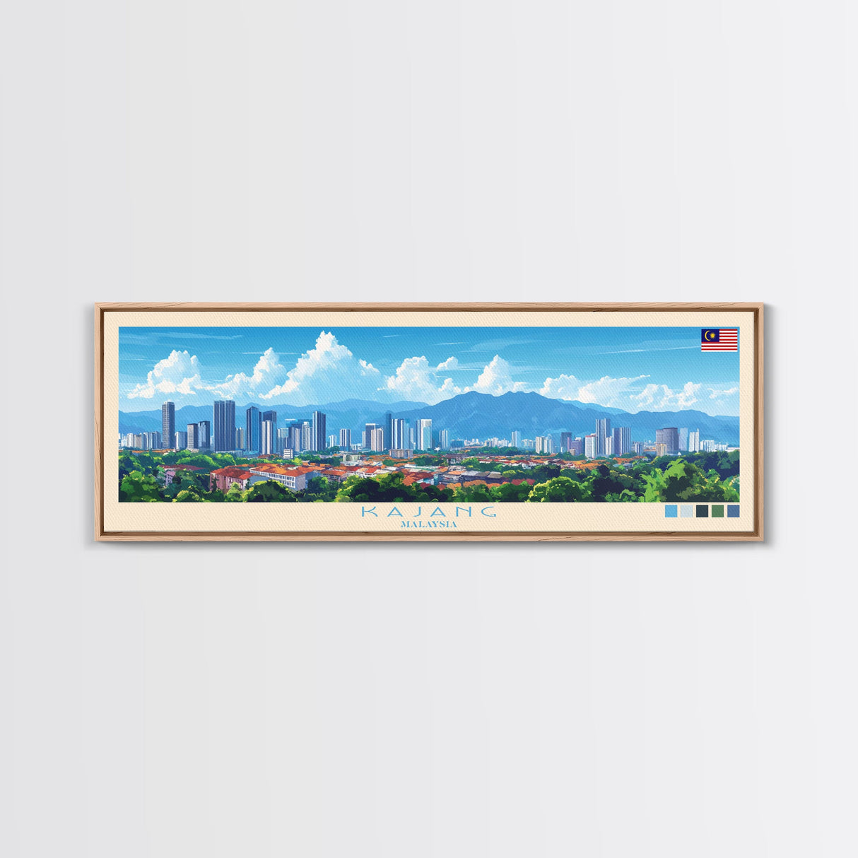 Kajang, Malaysia Panoramic Travel Poster Canvas Print, Kajang, Malaysia Painting, Malaysia Art, Kajang Panoramic Travel Art, Travel Painting