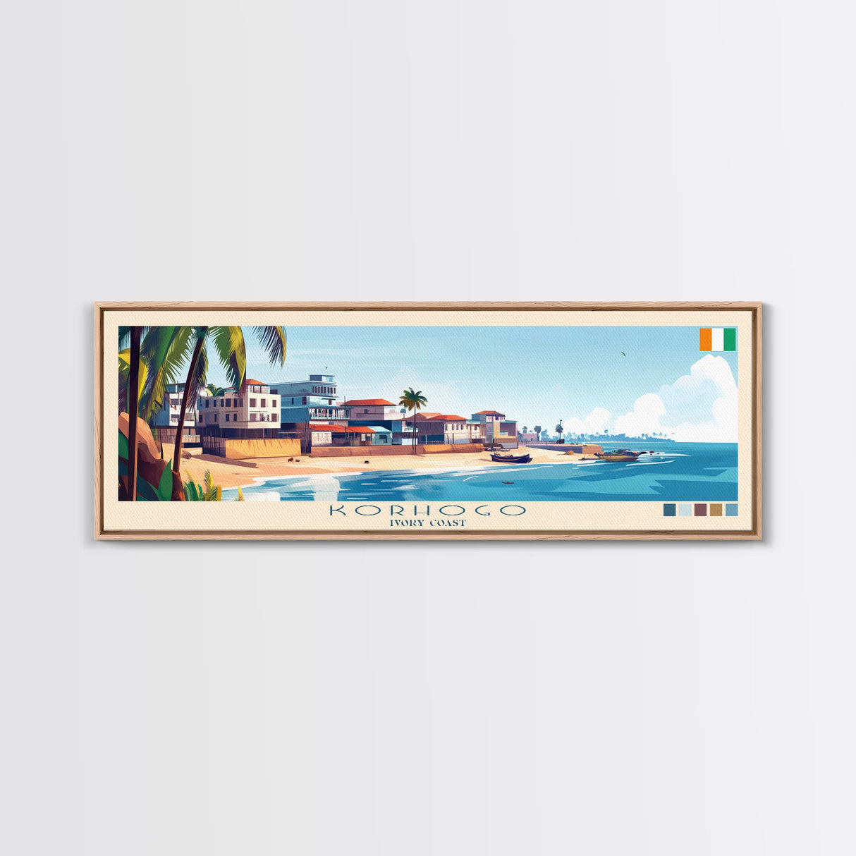 Korhogo, Ivory Coast Panoramic Travel Poster Canvas Print, Korhogo, Ivory Coast Painting, Ivory Coast Art, Korhogo Travel Art, Living Room Painting
