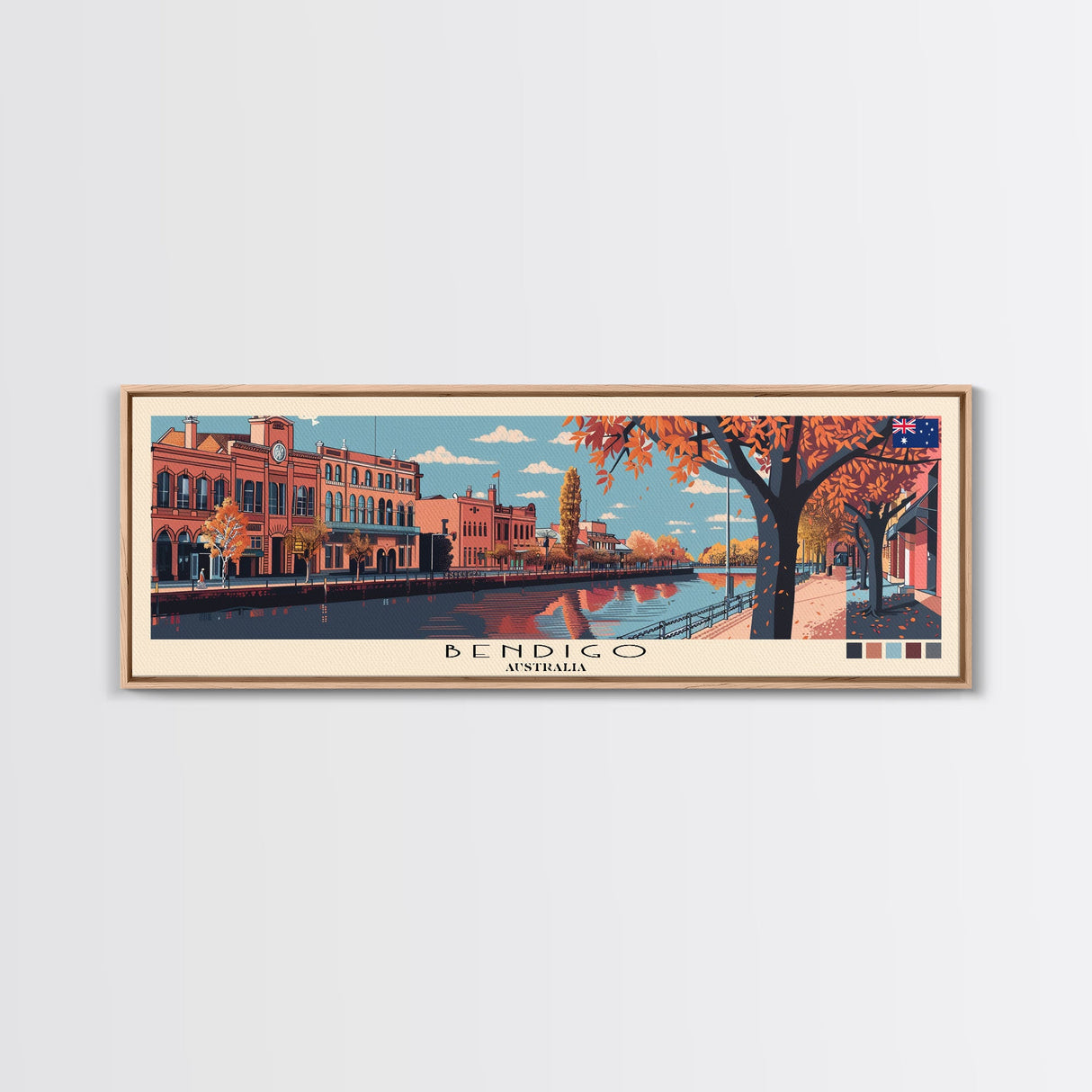 Bendigo, Australia Panoramic Canvas Print, Bendigo, Australia Painting, Australia Art, Bendigo Travel Poster, Travel Art, Guest Room Painting