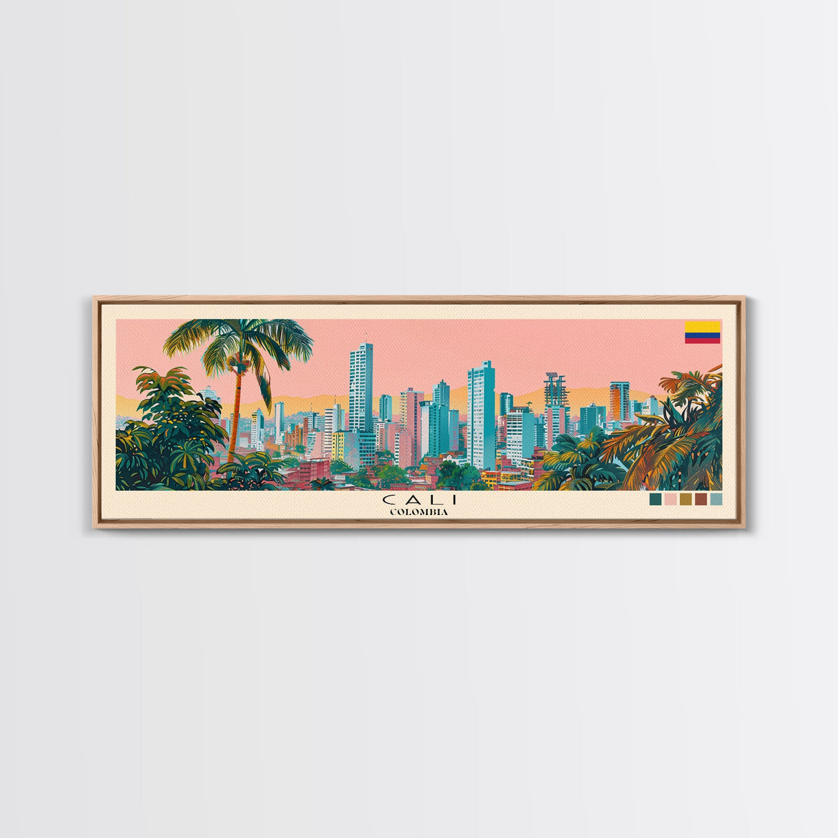 Cali, Colombia Panoramic Canvas Print, Cali, Colombia Painting, Colombia Art, Cali Travel Poster, Travel Art, Vacation Gift