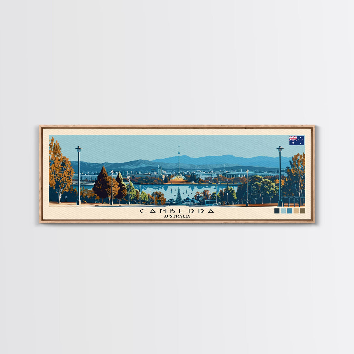 Canberra, Australia Panoramic Canvas Print, Canberra, Australia Painting, Australia Art, Canberra Travel Poster, Travel Art, Guest Room Painting