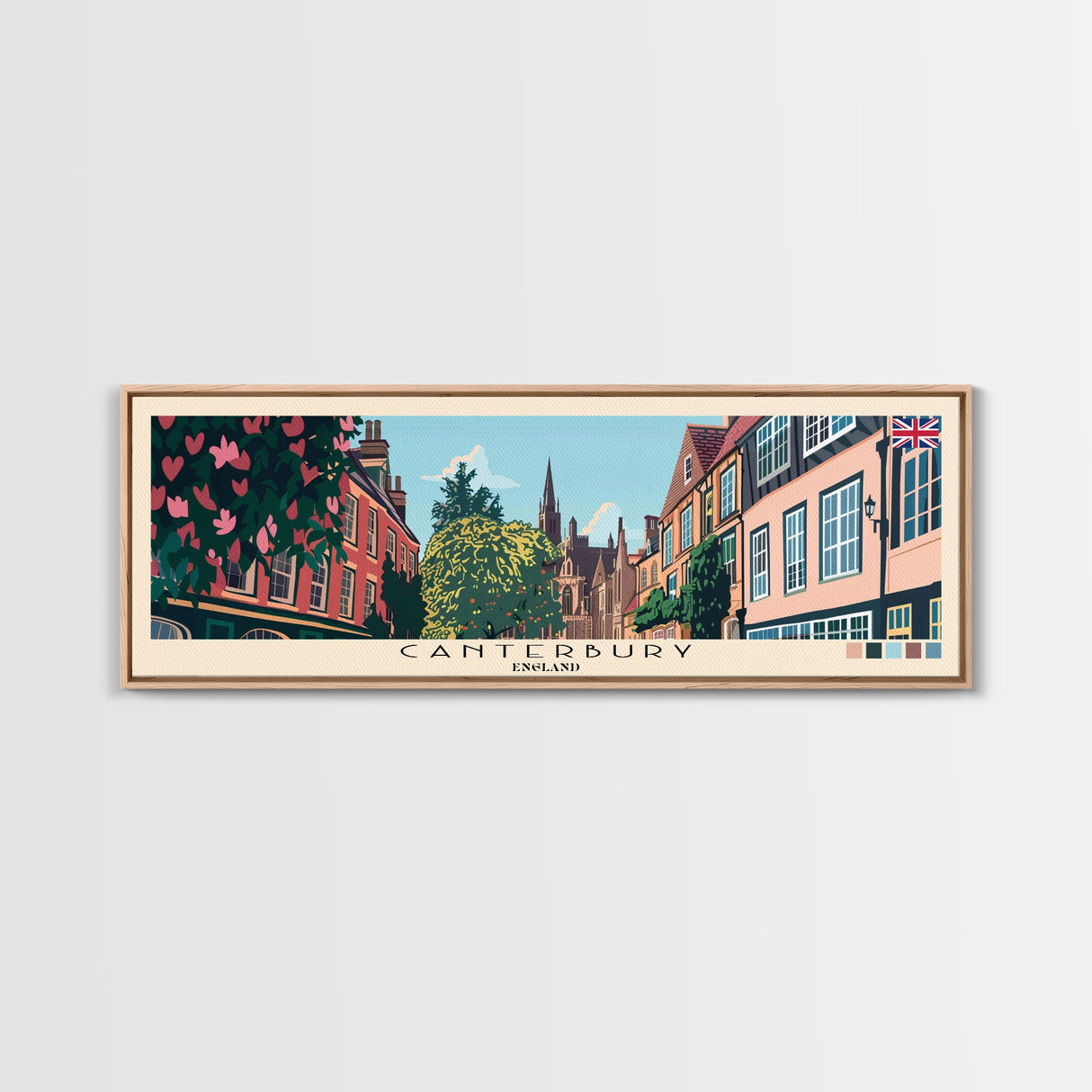 Canterbury, England Panoramic Canvas Print, Canterbury, England Painting, England Art, Canterbury Travel Poster, Travel Art, Vacation Gift