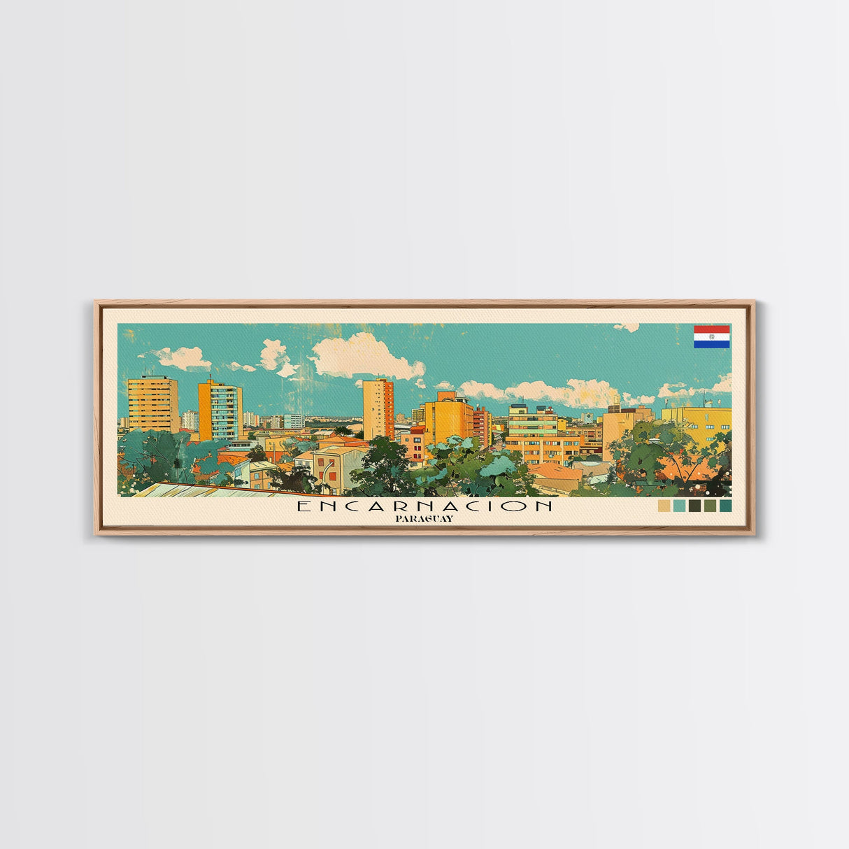 Encarnacion, Paraguay Panoramic Canvas Print, Encarnacion, Paraguay Painting, Paraguay Art, Encarnacion Travel Poster, Travel Art, Housewarming Gift