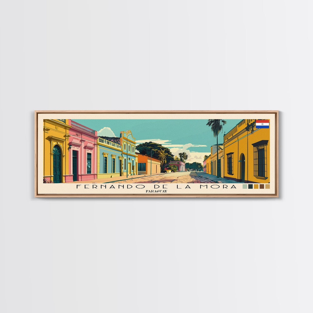 Fernando de la Mora, Paraguay Panoramic Canvas Print, Fernando de la Mora, Paraguay Painting, Paraguay Art, Fernando de la Mora Travel Poster, Travel Art, Guest Room Painting