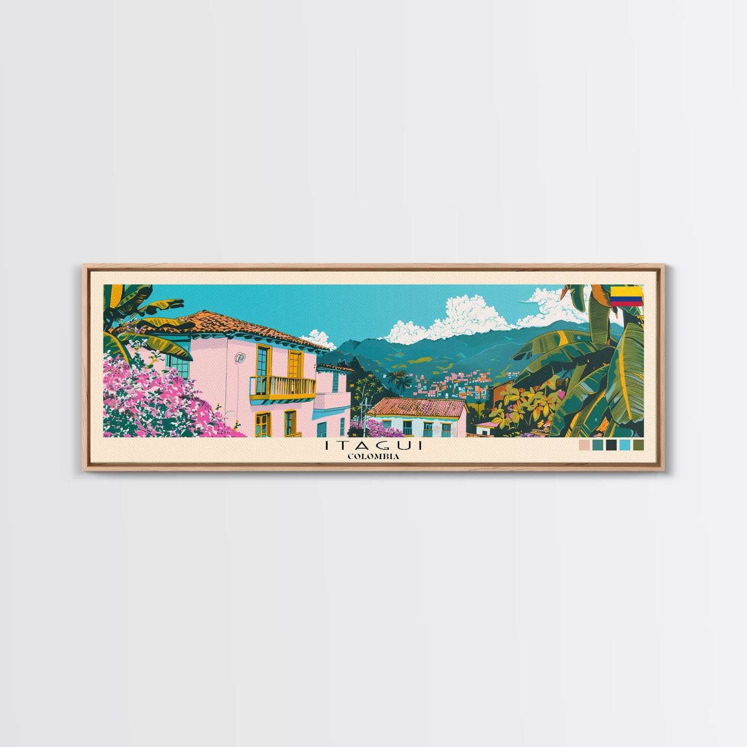 Itagui, Colombia Panoramic Canvas Print, Itagui, Colombia Painting, Colombia Art, Itagui Travel Poster, Travel Art, Guest Room Painting
