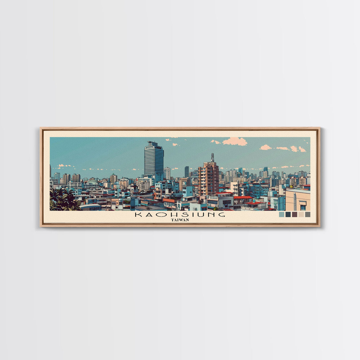 Kaohsiung, Taiwan Panoramic Canvas Print, Kaohsiung, Taiwan Painting, Taiwan Art, Kaohsiung Travel Poster, Travel Art, Vacation Gift