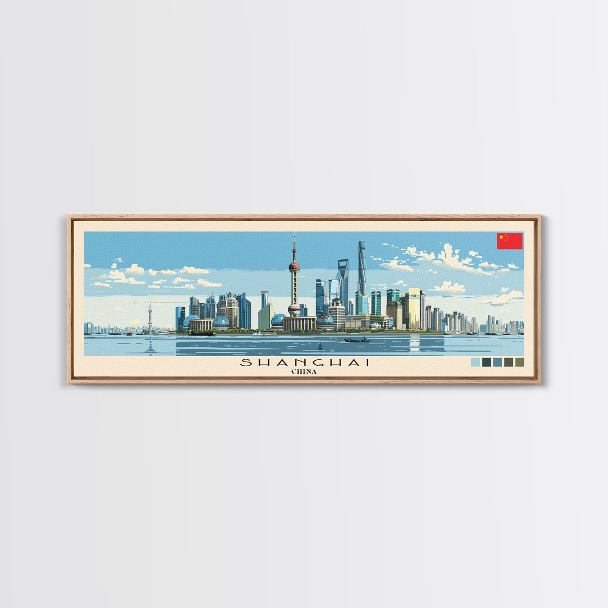 Shanghai, China Panoramic Canvas Print, Shanghai, China Painting, China Art, Shanghai Travel Poster, Travel Art, Housewarming Gift