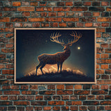 Deer made of stars, reflection stag, framed canvas print, unique wall art