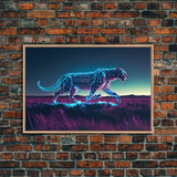Robot Cheetah, Synthwave cyberpunk art, robot cheetah, framed canvas art, canvas print