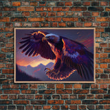 Bald Eagle on the hunt, birds of prey animal prints, framed canvas print, American Bald Eagle Art