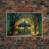 Framed Canvas Print, Painting of a Vintage carousel, Stained Glass Style Wall Art