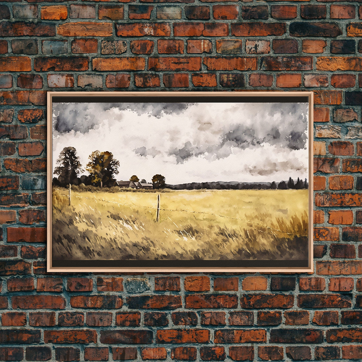 Early American Style Landscape Art | Primitive Farmhouse Decor | Framed Canvas Print | Wall Art | Wall Decor | Office Art | Muted Art