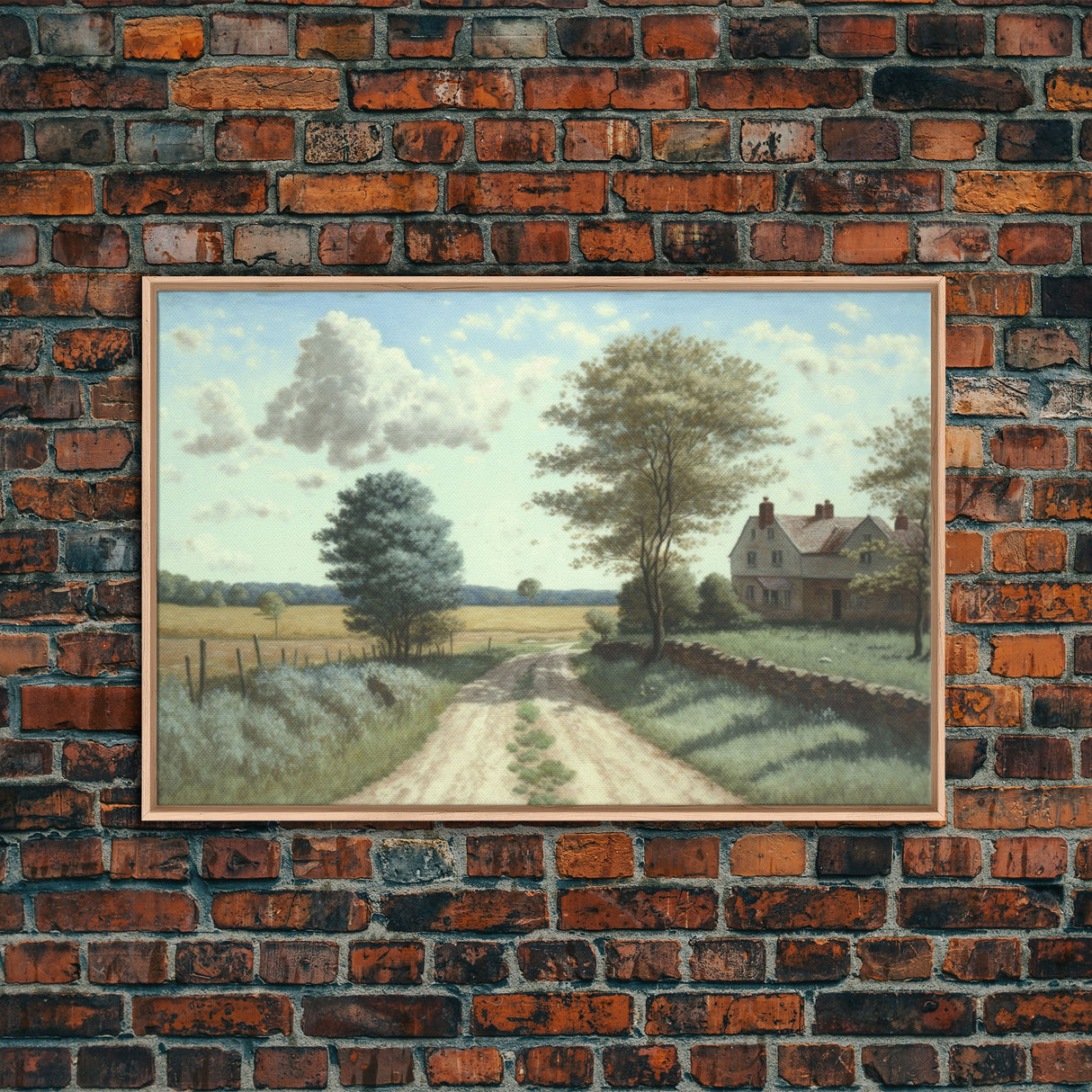Cottage Oil Painting Framed Canvas Print | Rustic Wall Art | Vintage Muted Print | Farmhouse | Boho Style | Minimalist
