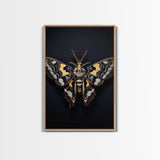 Framed Death Head Moth Canvas Print, Acherontia, Taxidermy Art, Dried Butterfly Print, Bug Wall Art Hanging Decor, Goth Art, Halloween Art