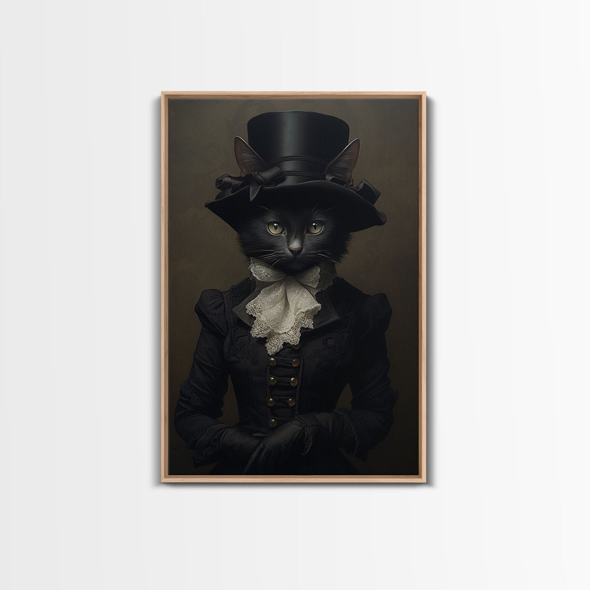 Cute Renaissance Cat, Black Cat Print, Goth Home Decor, Art Canvas Print, Dark Academia, Gothic Victorian, Halloween Decor, Witch Familiar