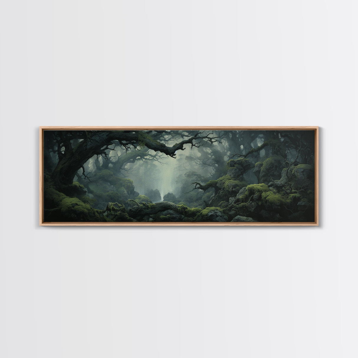 In The Forest - Ready To Hang Panoramic Foggy Pine Forest Canvas Wall Art, Nature Wall Art, Misty Green Forest Print, Modern Home Decor