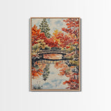 The Fall Bridge, Framed Canvas Print, Autumn Decor, Holiday / Seasonal Wall Art Gift For Her, Moody Landscape