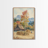 Fall Hay harvest, framed canvas print, autumn decor, fall wall art