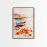 Canoe On A Serene Fall Lake, Framed Canvas Print, Autumn Decor, Fall Wall Art, Fall Poster, Autumn Prints Wall Art