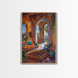Mediterranean Lounge With Mountain View Framed Canvas Print Spanish Style Patio Wall Art Home Decor Best Gift Seasonal Above Sofa Art