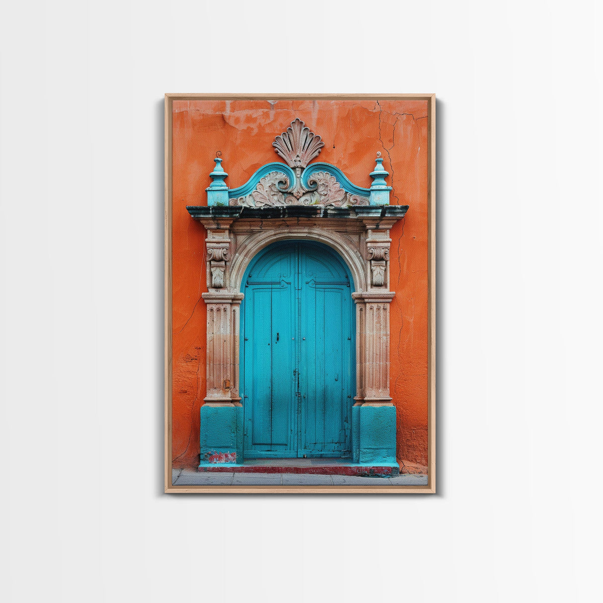 Change1 Mexican Wall Art, Colorful Mexican Door Architecture Painting Framed Canvas Print, Traditional Hacienda Architecture, Ready To Hang