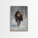 Cowboy Riding Horse in Snowy Forest Canvas Print, Winter Wall Art, Western, Rustic Christmas Wall Art, Seasonal Holiday Decor, Canvas Print