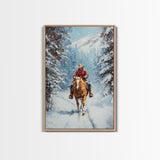 Cowboy Walking Through Snowy Winter Forest Canvas Print, Western Christmas Art Gift, Holiday Wall Decor, Rustic Art, Framed Canvas Print