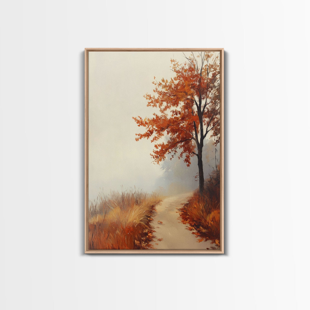 Framed Canvas Print of a Cozy Autumn Path with Trees and Fall Leaves, Rustic Country Decor, Moody Landscape Art, Best Gift Idea, Fall Decor