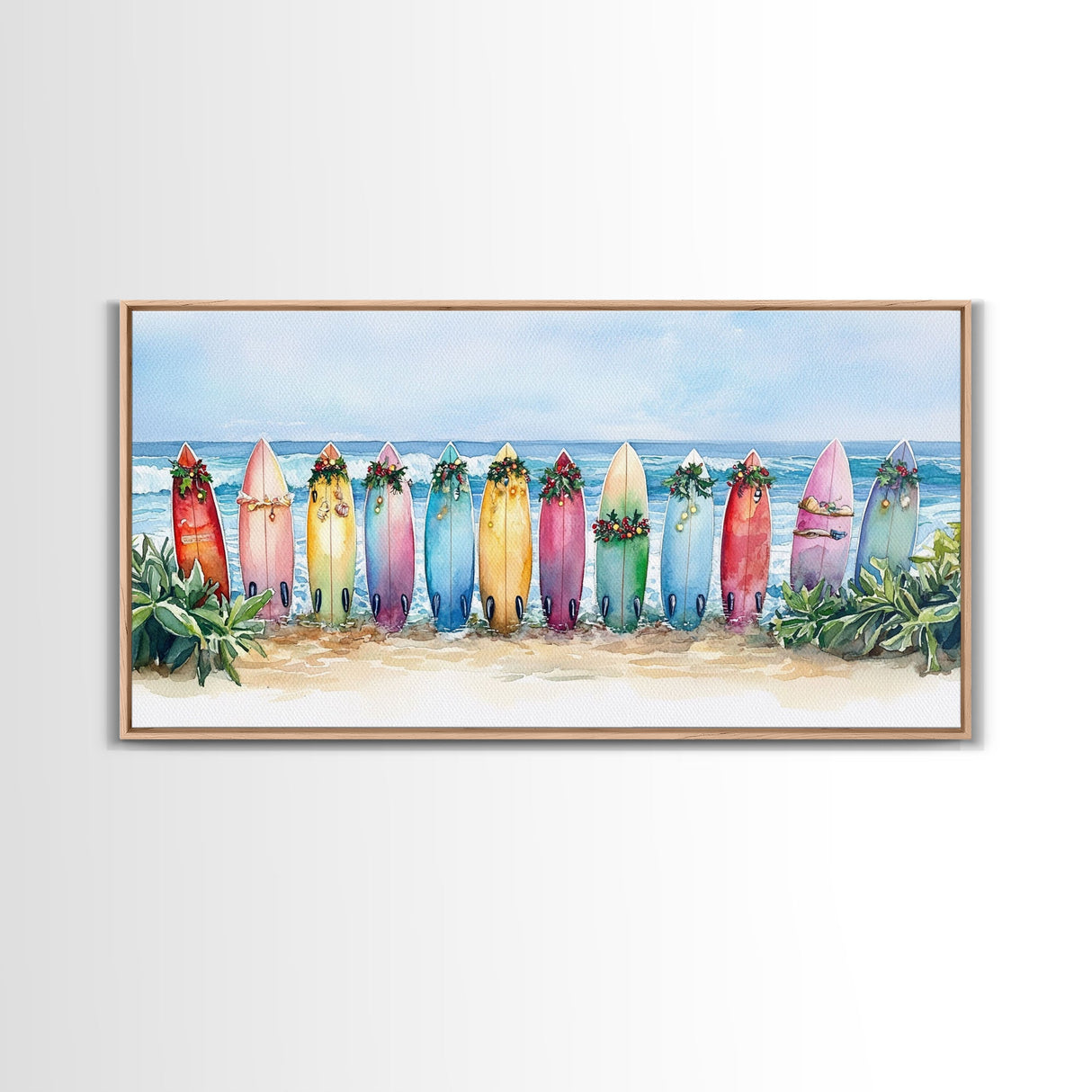 Tropical Christmas decor, beach Christmas decor, Christmas beach art, canvas print, Christmas wall art, beach Christmas