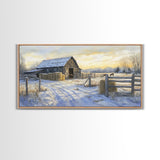 Snowy Barn Horses Canvas Print Winter Landscape Art Farmhouse Christmas Wall Art Framed Canvas Print Rustic Christmas Outdoor Decor