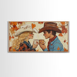 Cowgirl & Cowboy Enjoy Some Hot Chocolate, Art For Couples, Framed Canvas Print, Rustic Farmhouse Home Decor, Wall Art Rustic Decor