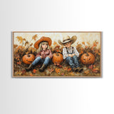 Framed Canvas Print Cowboy On Horse Overlooking Fall Mountain Peaks Western Horse Rider Autumn Scenic Wall Art Fall Colors