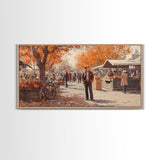 Cowboy in green jacket, snow-capped mountains trees, Framed Canvas Print, tall western Christmas wall art, winter decor, colorful landscape