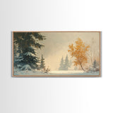 Subdued Winter Landscape, Moody Landscape Painting, Framed Canvas Print, classic Christmas wall art for holiday decor