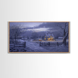 Moonlit Winter Night Scene Framed Canvas Print Christmas Decor, Winter Art Print, Moody Landscape Wall Art, Seasonal Holiday Gift
