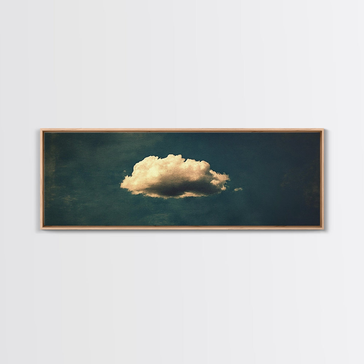 The Lonely Cloud - Framed Canvas Print - Vintage Moody Cloud Wall Art - Single Cloud In A Blue Sky - Vintage Above Bed Boho Art