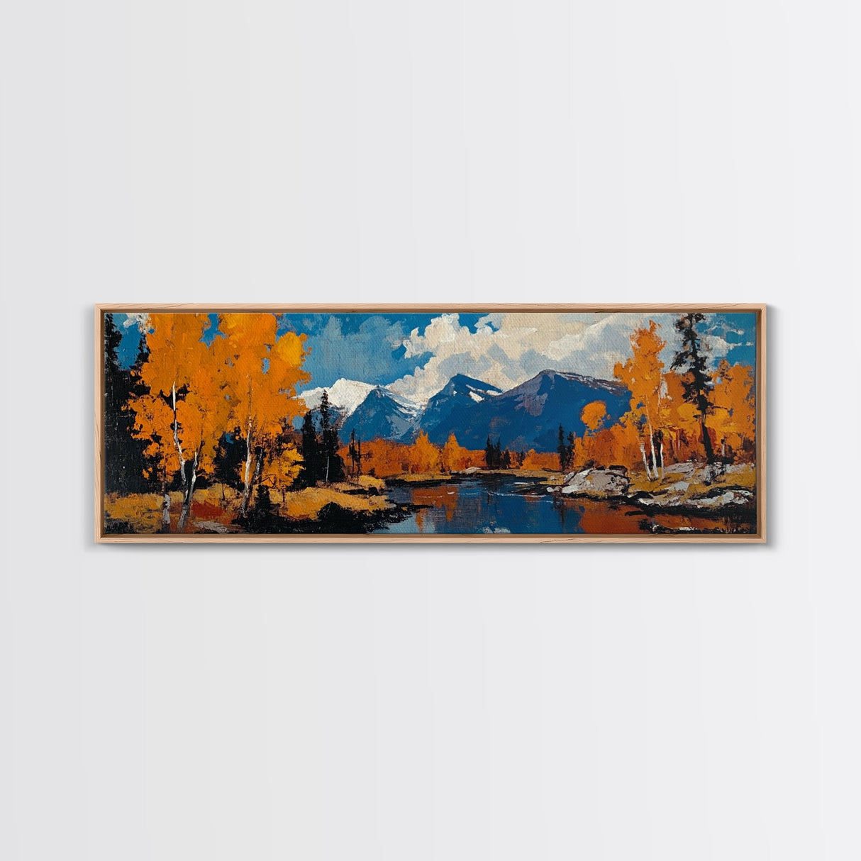 Large Framed Vintage Fall Landscape Wall Art - Oil Painting Print - Living Room Wall Art - Canvas Wall Art - Mountain Painting