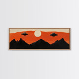 Fun Nursery Decor - Boy's Room Wall Art - Panoramic Flying Saucers or UFOs Art Print - Framed Canvas