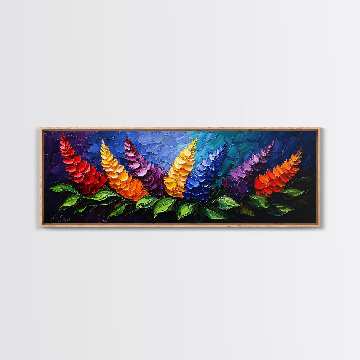 Large Wildflower Painting on Navy Blue Background, Canvas Print, 3D Appearance, Minimalist / Boho Farmhouse Decor