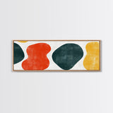 Navy Blue and Orange Splotches, Framed Canvas, Mid-Century Modern Abstract Wall Art, Wood Frame, Ready To Hang