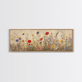 Field of Wildflowers, Spring Floral Decor, Oil Painting Canvas Print, Panoramic Art, Boho Floral Decor, Botanical Wall Art, Field of Flowers
