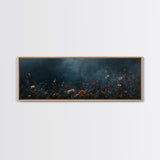 Dark & Moody Wild Flowers At Night, Framed Canvas Print, Panoramic Thought Provoking Wall Art, Above Bed Art, Dark Floral Painting