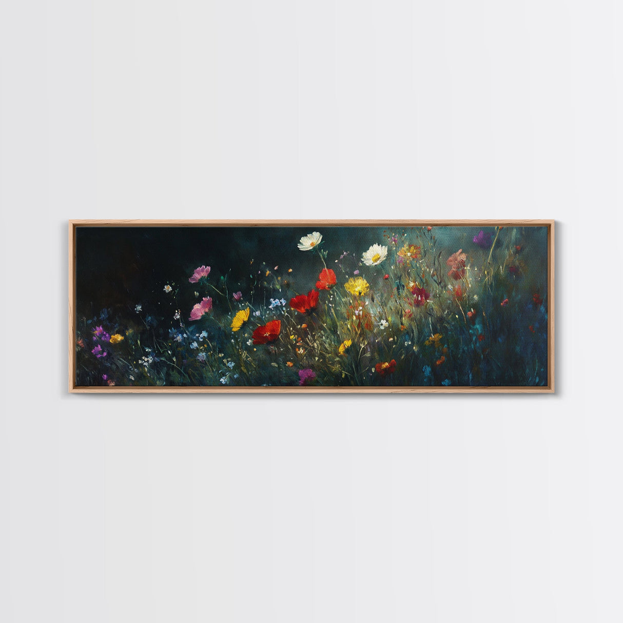Wildflowers At Midnight Framed Canvas Print, Moody Decor, Boho Minimalist Wall Art, Modern Art, Floral or Botanical Wall Art