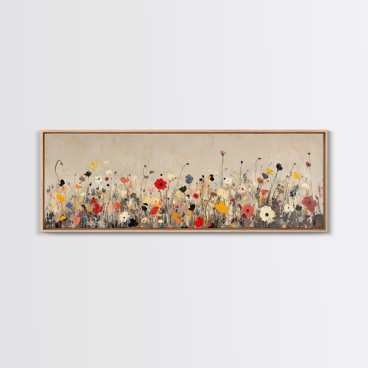 Muted Wild Flowers On White Background, Framed Canvas Print, Mother's Day Gift Idea, Wood Frame, Rustic Art, Farmhouse Decor, Boho Art