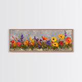 Rustic Wildflower Print, Wood Framed Canvas Art, Wild Flowers Oil Painting Print, Boho Style Minimalist Decor, Farmhouse Art