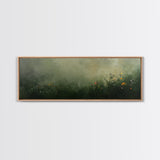 Fog Over The Wild Flowers Framed Canvas Print, Moody Muted Decor, Panoramic Painting Wall Art, Living Room Decor