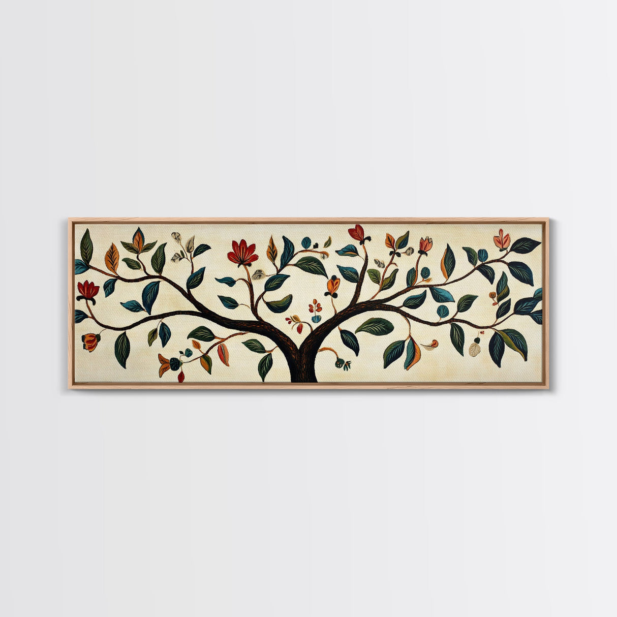 Wabi Sabi Inspired Botanical Print, Panoramic Canvas Art, Boho Style Textile Wall Art Print, Above Bed Or Sofa, Guest Room Decor